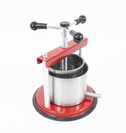 Torchietto Premitutto Acciaio Inox Diametro 12 cm Capacità 2,5 Litri Pressa Manuale Premitura Mirto Vino Liquori Spremute Succhi Frutta Agrumi Alimenti Carne Melanzane Conserve