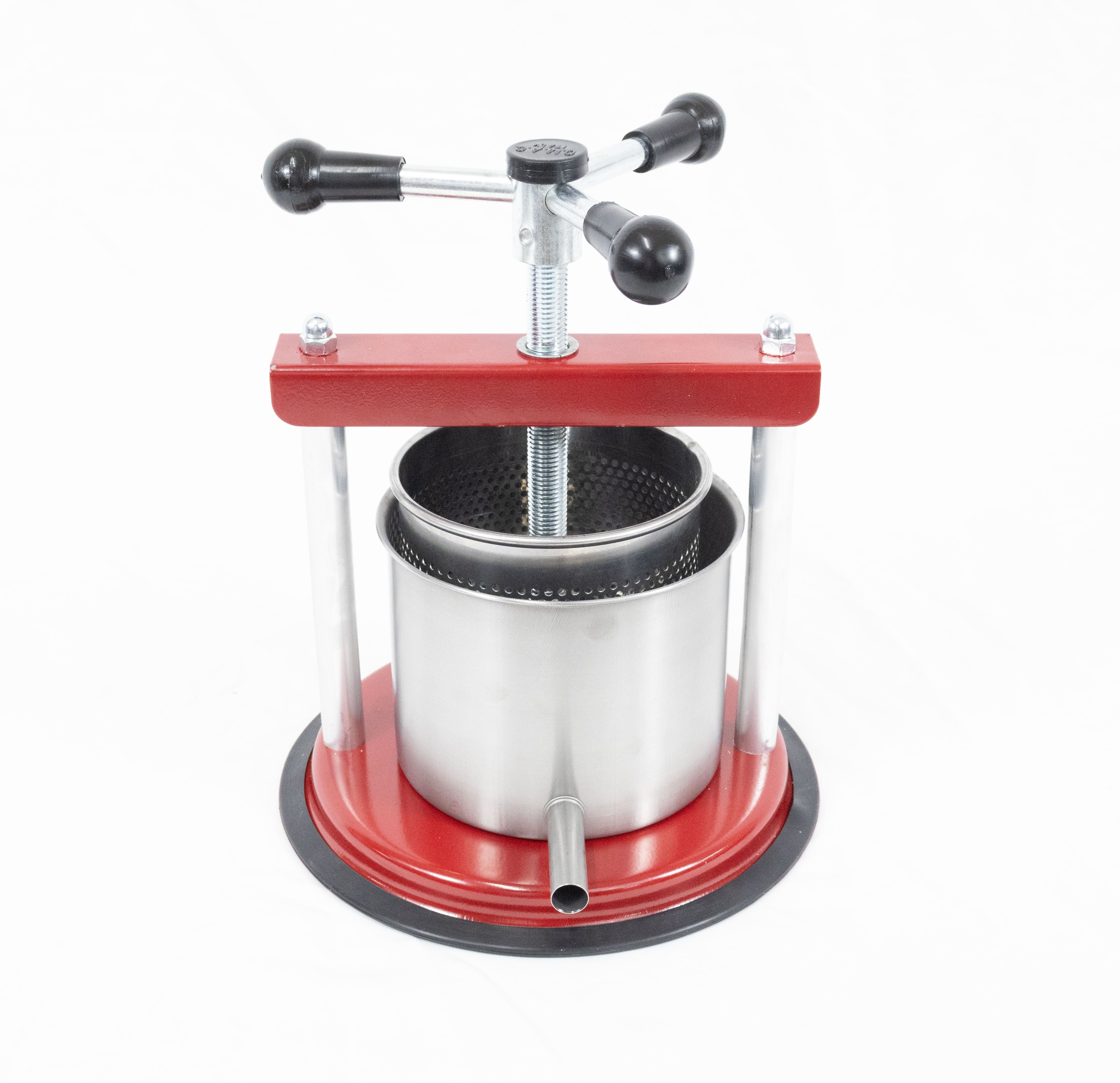 Torchietto Premitutto Acciaio Inox Diametro 12 cm Capacità 2,5 Litri Pressa Manuale Premitura Mirto Vino Liquori Spremute Succhi Frutta Agrumi Alimenti Carne Melanzane Conserve
