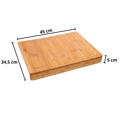 Tagliere Cucina Grande Legno Premium Quality Bambù Massiccio FSC Bordo Piano Lavoro Cucina 45 x 35,5 x 5 cm Professionale Antiscivolo Scanalatura Succhi Carne Cucina Salumi